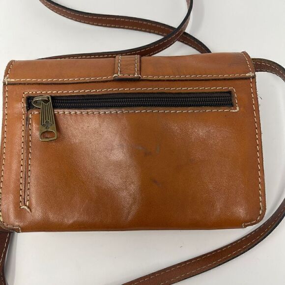 Patricia Nash Leather Brown Buckle Strap Snap Button Sling Bag OS - Picture 7 of 8